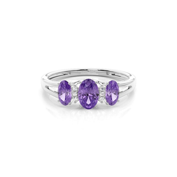Prong Setting Amethyst Three Stone Ring