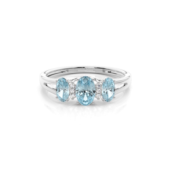 Prong Setting Aquamarine Three Stone Ring