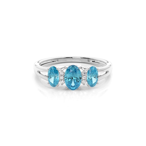 Prong Setting Blue Topaz Three Stone Ring