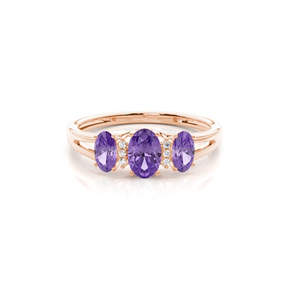 Prong Setting Amethyst Three Stone Ring