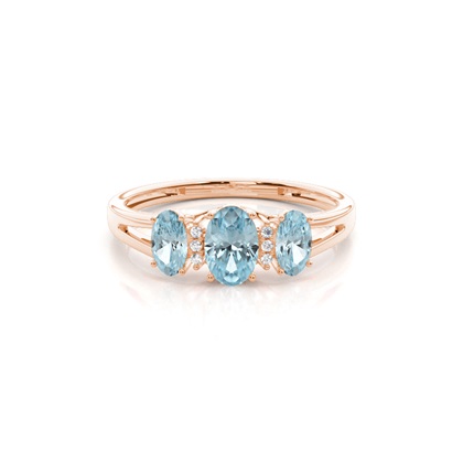 Prong Setting Aquamarine Three Stone Ring