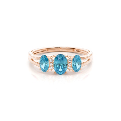 Prong Setting Blue Topaz Three Stone Ring