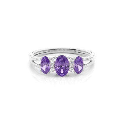 Prong Setting Amethyst Three Stone Ring