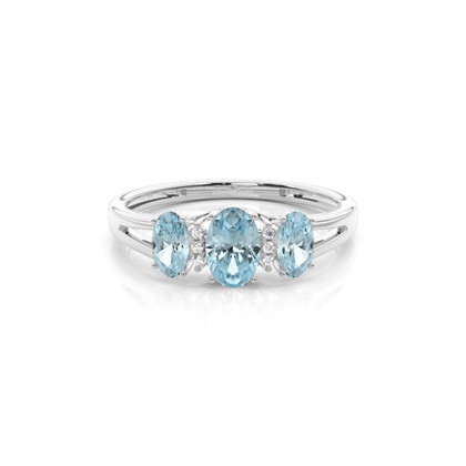 Prong Setting Aquamarine Three Stone Ring