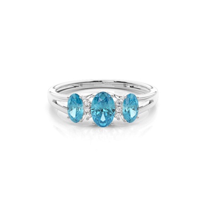 Prong Setting Blue Topaz Three Stone Ring
