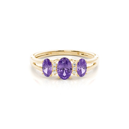 Prong Setting Amethyst Three Stone Ring