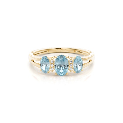 Prong Setting Aquamarine Three Stone Ring