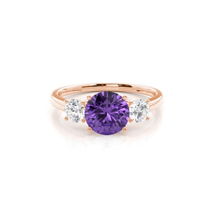 Prong Setting Amethyst Three Stone Ring