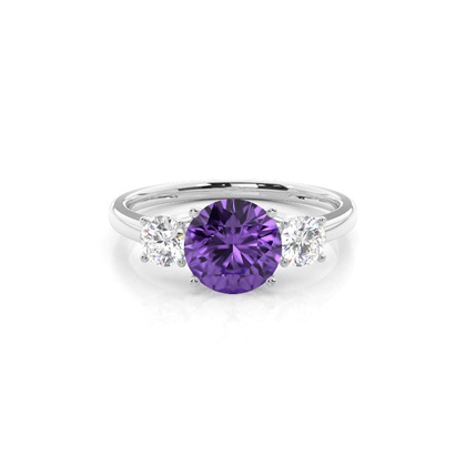 Prong Setting Amethyst Three Stone Ring