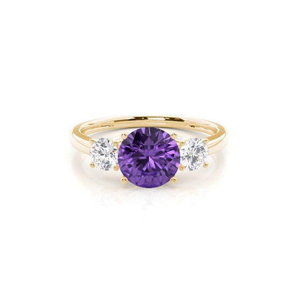 Prong Setting Amethyst Three Stone Ring