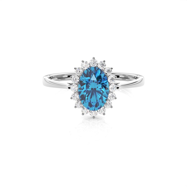 Oval Blue Topaz Halo Engagement Ring