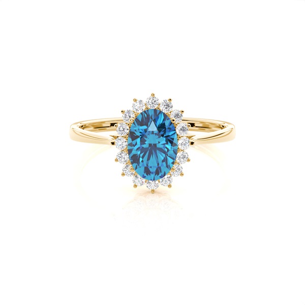 Oval Blue Topaz Halo Engagement Ring