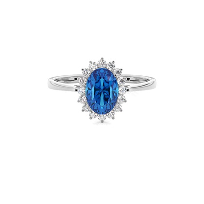 Oval Blue Topaz Halo Engagement Ring