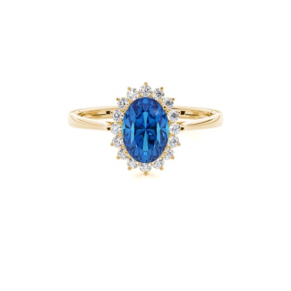 Oval Blue Topaz Halo Engagement Ring