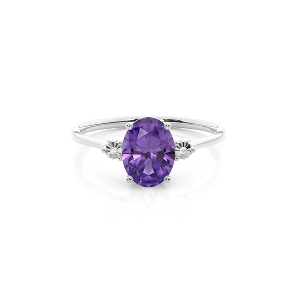 Prong Setting Oval Amethyst Three Stone Engagement Ring