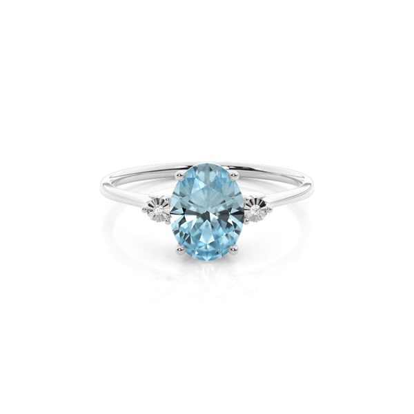 Prong Setting Oval AquamarineThree Stone Engagement Ring