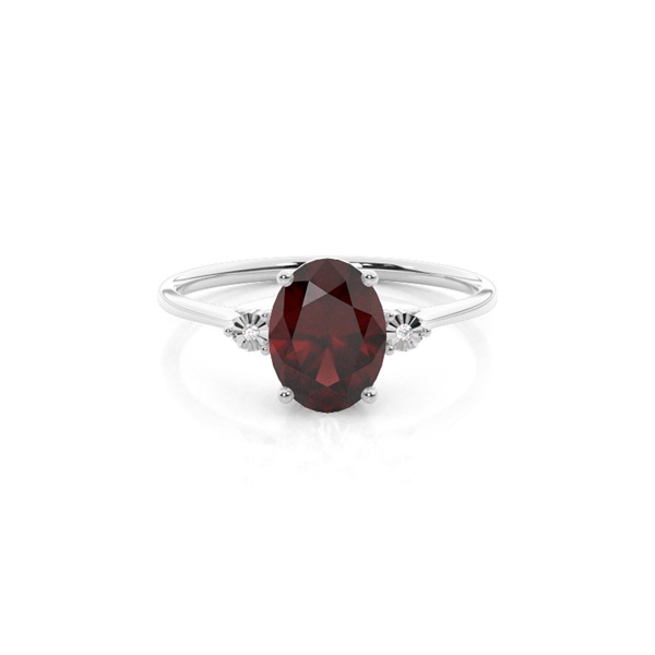 Prong Setting Oval Garnet Three Stone Engagement Ring