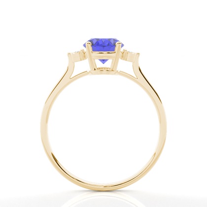 Ovaler Tansanit-Verlobungsring in einer Krappenfassung mit drei Steinen