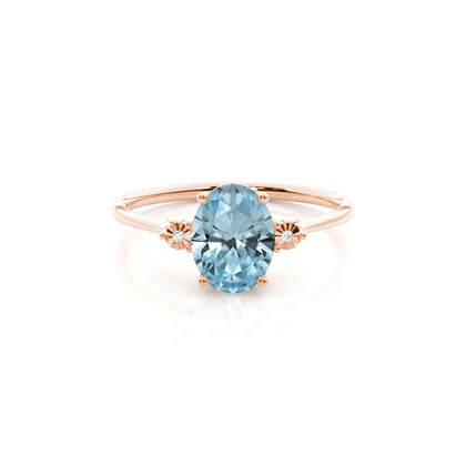 Prong Setting Oval AquamarineThree Stone Engagement Ring