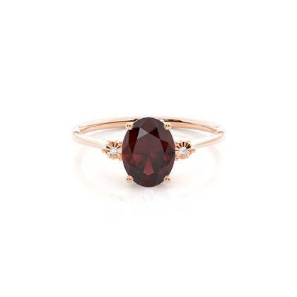 Prong Setting Oval Garnet Three Stone Engagement Ring