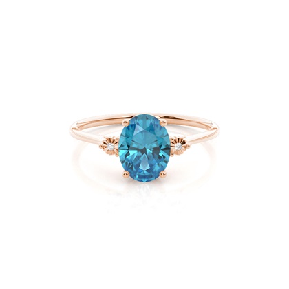 Prong Setting Oval Blue Topaz Three Stone Engagement Ring