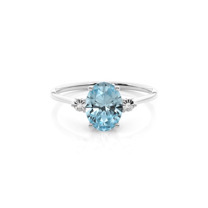 Prong Setting Oval AquamarineThree Stone Engagement Ring