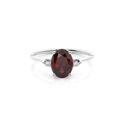Prong Setting Oval Garnet Three Stone Engagement Ring