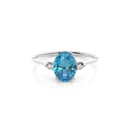 Prong Setting Oval Blue Topaz Three Stone Engagement Ring