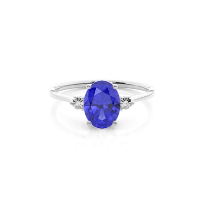 Prong Setting Oval Tanzanite Three Stone Engagement Ring
