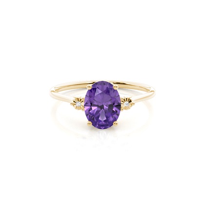 Prong Setting Oval Amethyst Three Stone Engagement Ring