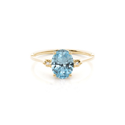 Prong Setting Oval AquamarineThree Stone Engagement Ring