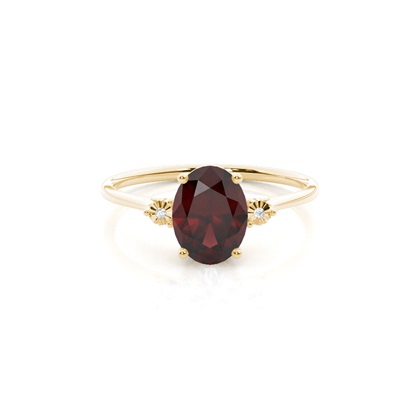 Prong Setting Oval Garnet Three Stone Engagement Ring