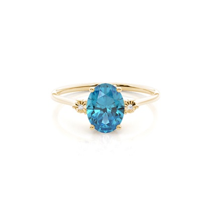 Prong Setting Oval Blue Topaz Three Stone Engagement Ring