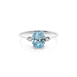 Prong Setting Oval AquamarineThree Stone Engagement Ring