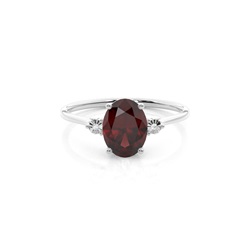 Prong Setting Oval Garnet Three Stone Engagement Ring