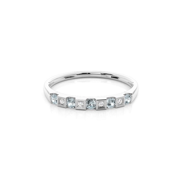 Channel Setting Round Aquamarine Half Eternity Ring