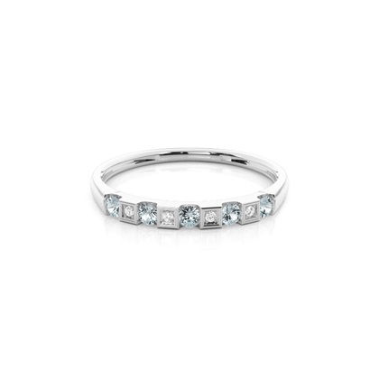 Channel Setting Round Aquamarine Half Eternity Ring