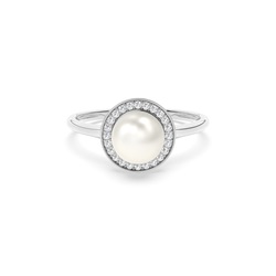 Perlen Ring mit Halo in einer Lünettenfassung 