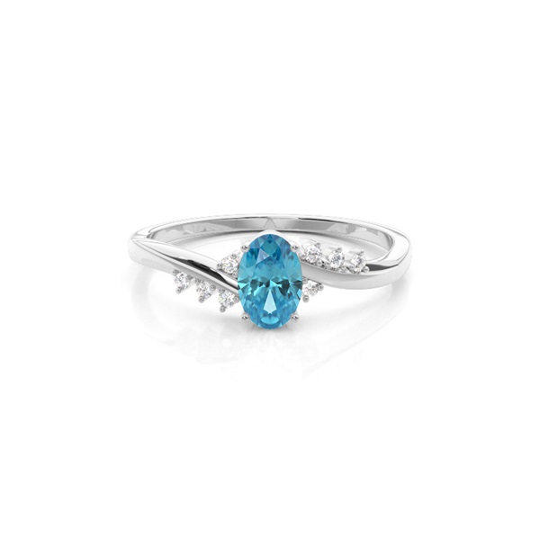 Prong Setting Blue Topaz Side Stone Ring