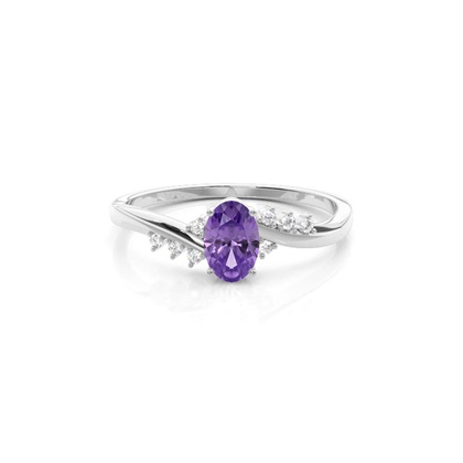 Prong Setting Amethyst Side Stone Ring