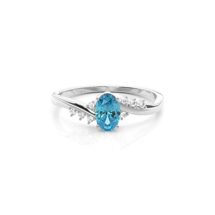 Prong Setting Blue Topaz Side Stone Ring