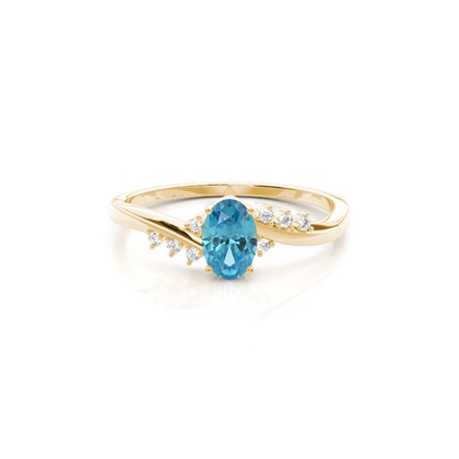 Prong Setting Blue Topaz Side Stone Ring
