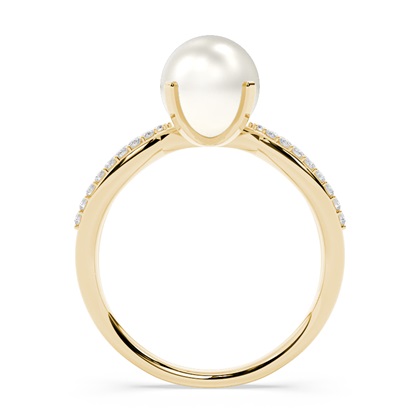 Perlen Ring mit Seitensteinen in einer Krappenfassung