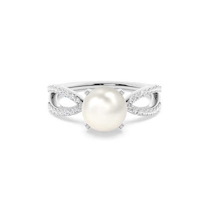 Prong Setting Pearl Side Stone Ring