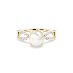 Prong Setting Pearl Side Stone Ring