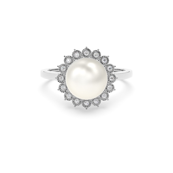 Bezel Setting Pearl Halo Ring