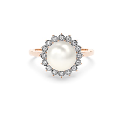Bezel Setting Pearl Halo Ring