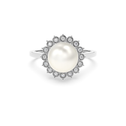 Bezel Setting Pearl Halo Ring