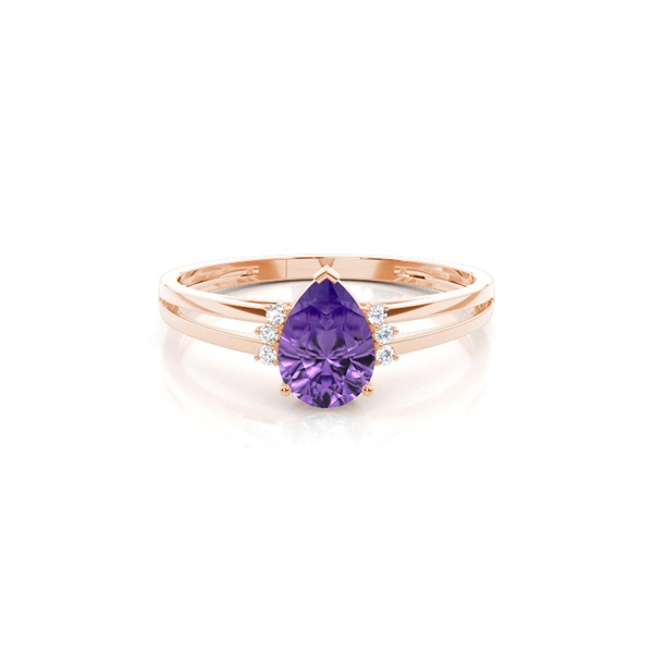 Prong Setting Pear Amethyst Side Stone Engagement Ring
