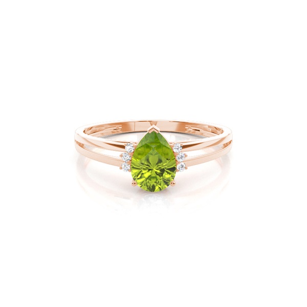 Prong Setting Pear Peridot Side Stone Engagement Ring